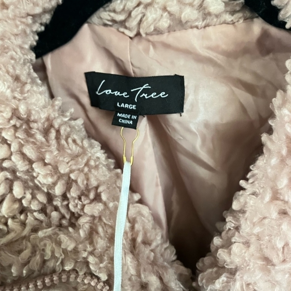 Love Tree Teddy Jacket Mauve Large Bomber Style Zip Front - Picture 4 of 14